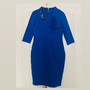 Blue Body Contouring Dress with Bow
